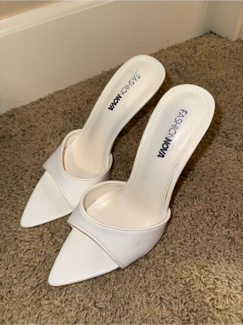 Fashion Nova White Pointed Slide Mules